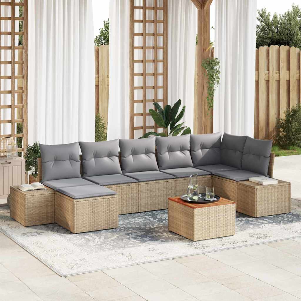 Tuinbankenset met kussen 8 pcs Beige poly rattan is nu te koop bij PeponiXL, paradijselijk wonen!