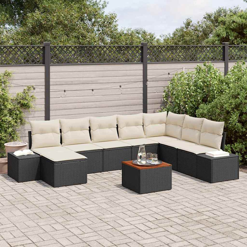 Tuinbankenset 9 st Zwart poly rattan is nu te koop bij PeponiXL, paradijselijk wonen!