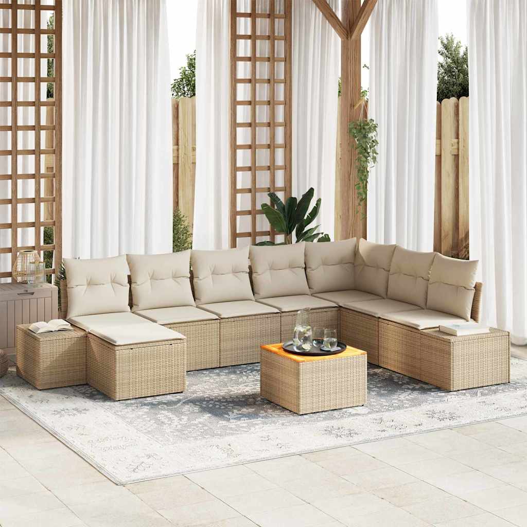 Tuinbankenset met kussen 9 pcs Beige poly rattan is nu te koop bij PeponiXL, paradijselijk wonen!