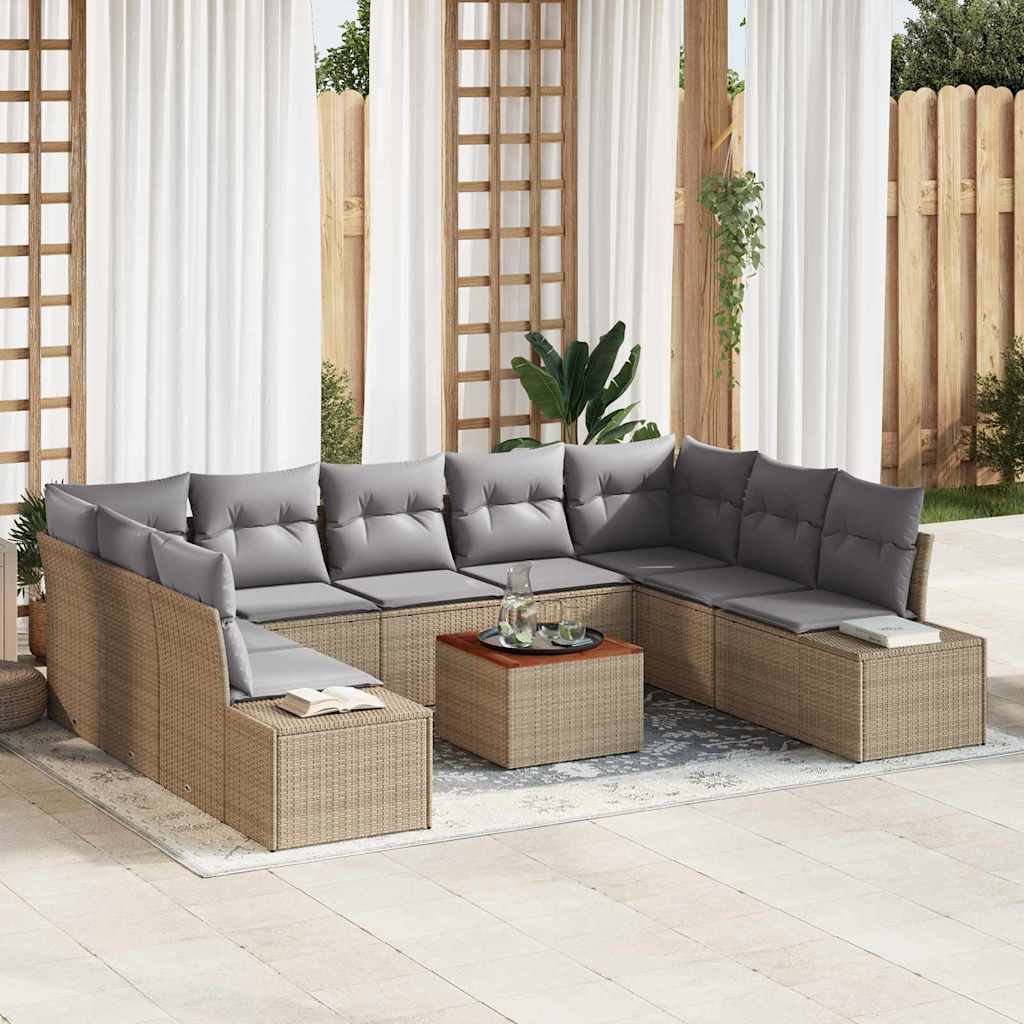 Tuinbankenset met kussen 10 pcs Beige poly rattan is nu te koop bij PeponiXL, paradijselijk wonen!