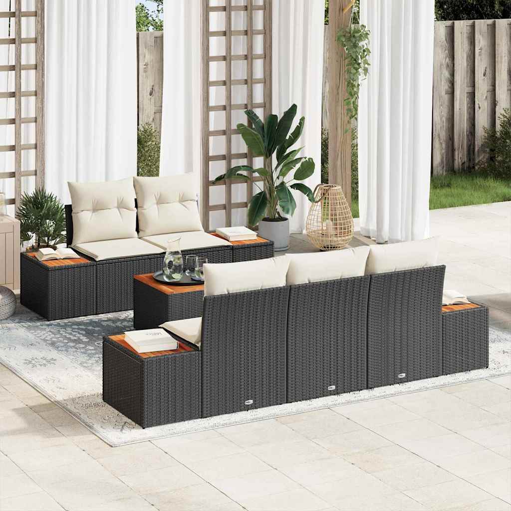 Tuinbankenset met kussen 6 pcs Zwart Poly riet is nu te koop bij PeponiXL, paradijselijk wonen!