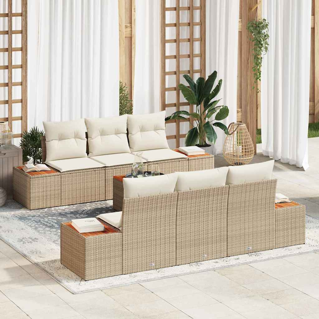 Tuinbankenset met kussen 7 pcs Beige Poly riet is nu te koop bij PeponiXL, paradijselijk wonen!