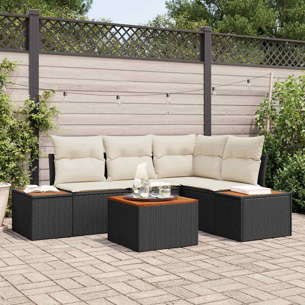 Tuinbankenset 5 st Zwart Poly riet is nu te koop bij PeponiXL, paradijselijk wonen!