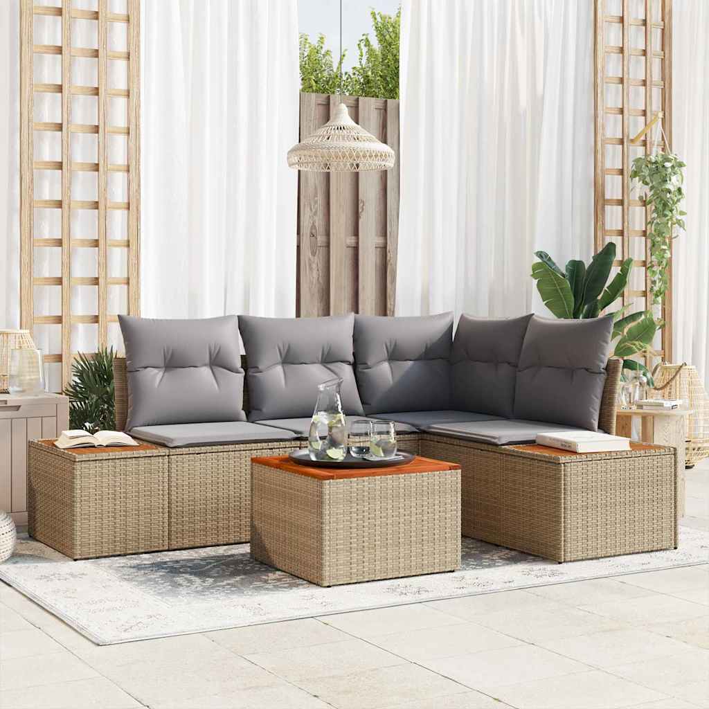 Tuinbankenset met kussen 5 pcs Beige Poly riet is nu te koop bij PeponiXL, paradijselijk wonen!