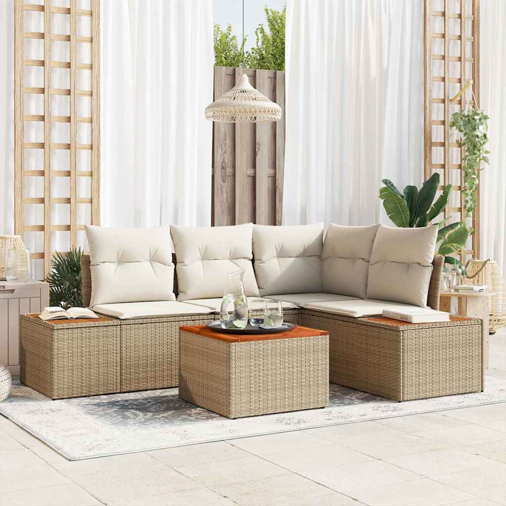 Tuinbankenset met kussen 5 pcs Beige Poly riet is nu te koop bij PeponiXL, paradijselijk wonen!