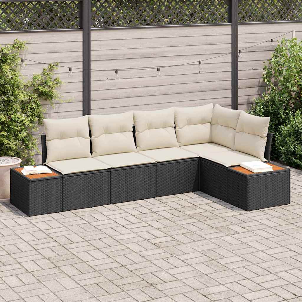Tuinbankenset 5 st Zwart Poly riet is nu te koop bij PeponiXL, paradijselijk wonen!