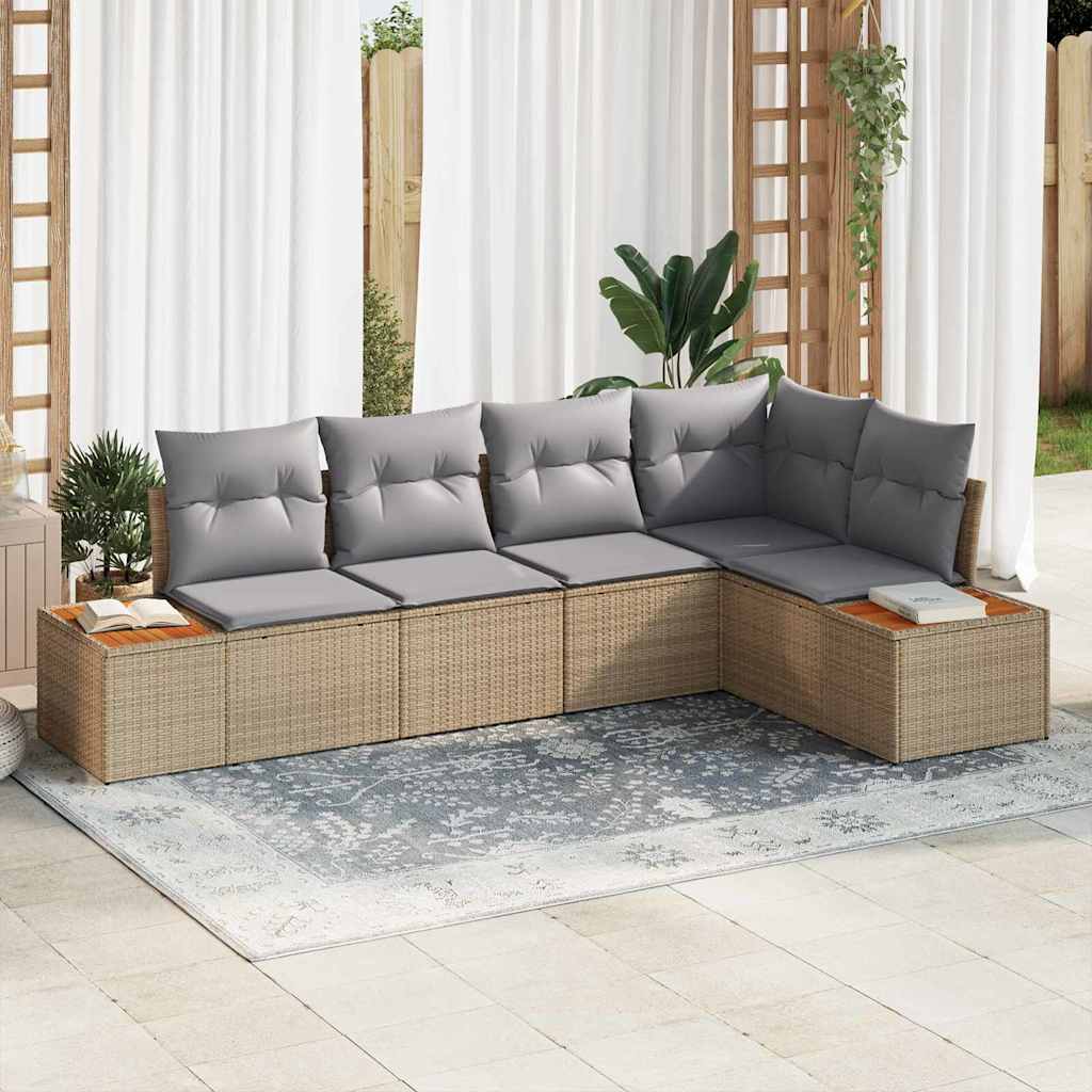 Tuinbankenset met kussen 5 pcs Beige Poly riet is nu te koop bij PeponiXL, paradijselijk wonen!