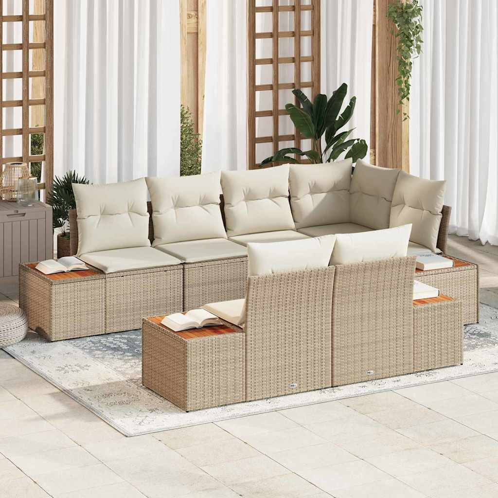 Tuin Sofa Set met kussen 7 pcs Beige poly rattan is nu te koop bij PeponiXL, paradijselijk wonen!