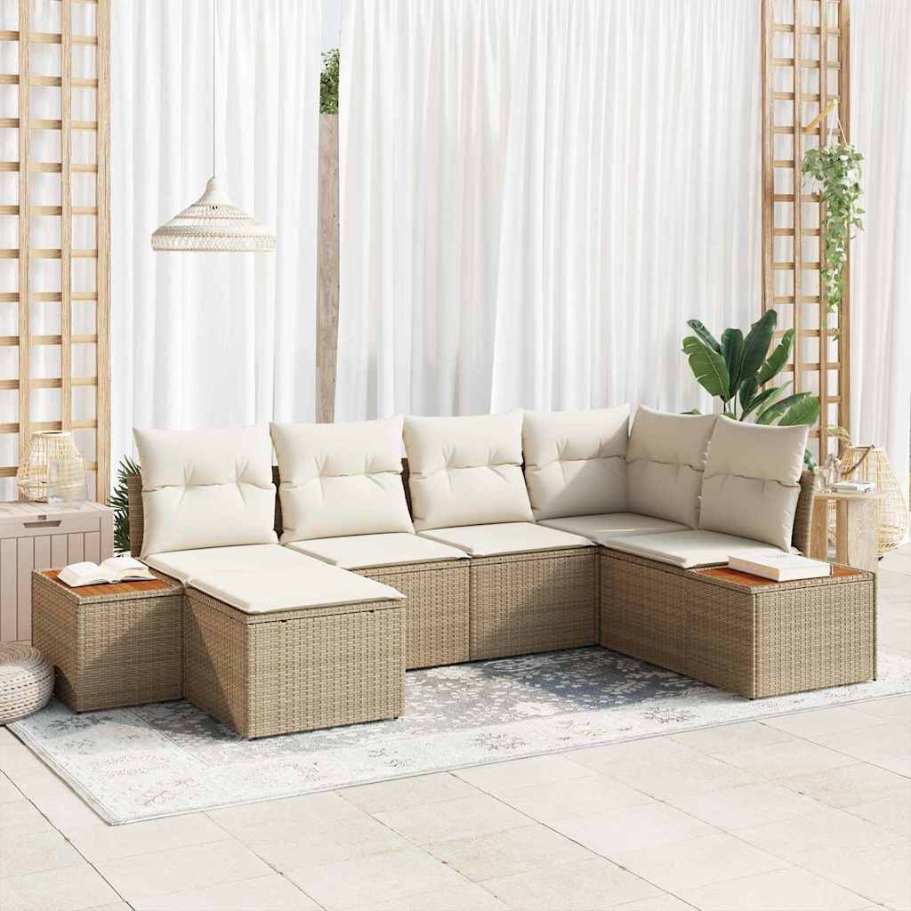Tuin Sofa Set met kussen 6 pcs Beige poly rattan is nu te koop bij PeponiXL, paradijselijk wonen!