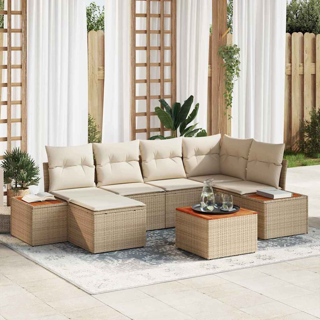 Tuin Sofa Set met kussen 7 pcs Beige poly rattan is nu te koop bij PeponiXL, paradijselijk wonen!