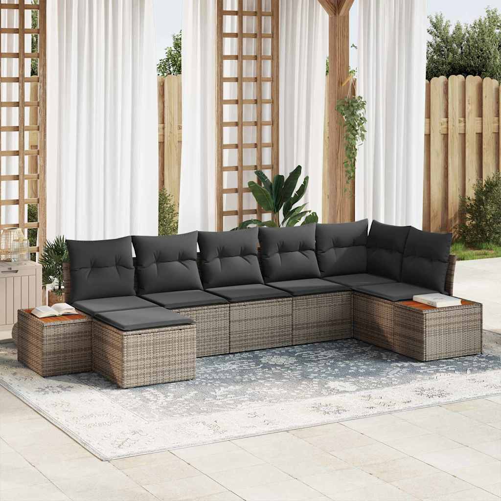 Tuin Sofa Set met kussen 7 pcs Grijs poly rattan is nu te koop bij PeponiXL, paradijselijk wonen!