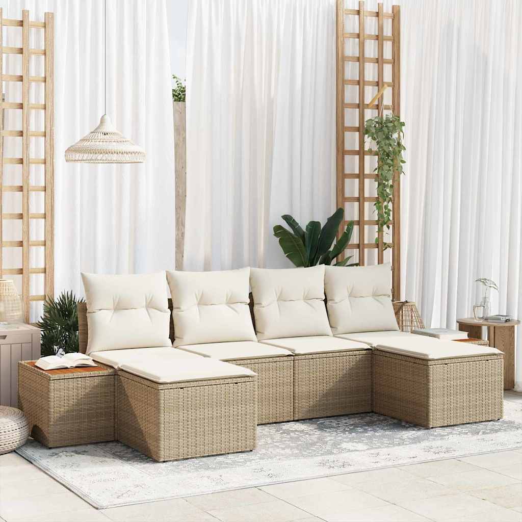Tuin Sofa Set met kussen 6 pcs Beige poly rattan is nu te koop bij PeponiXL, paradijselijk wonen!