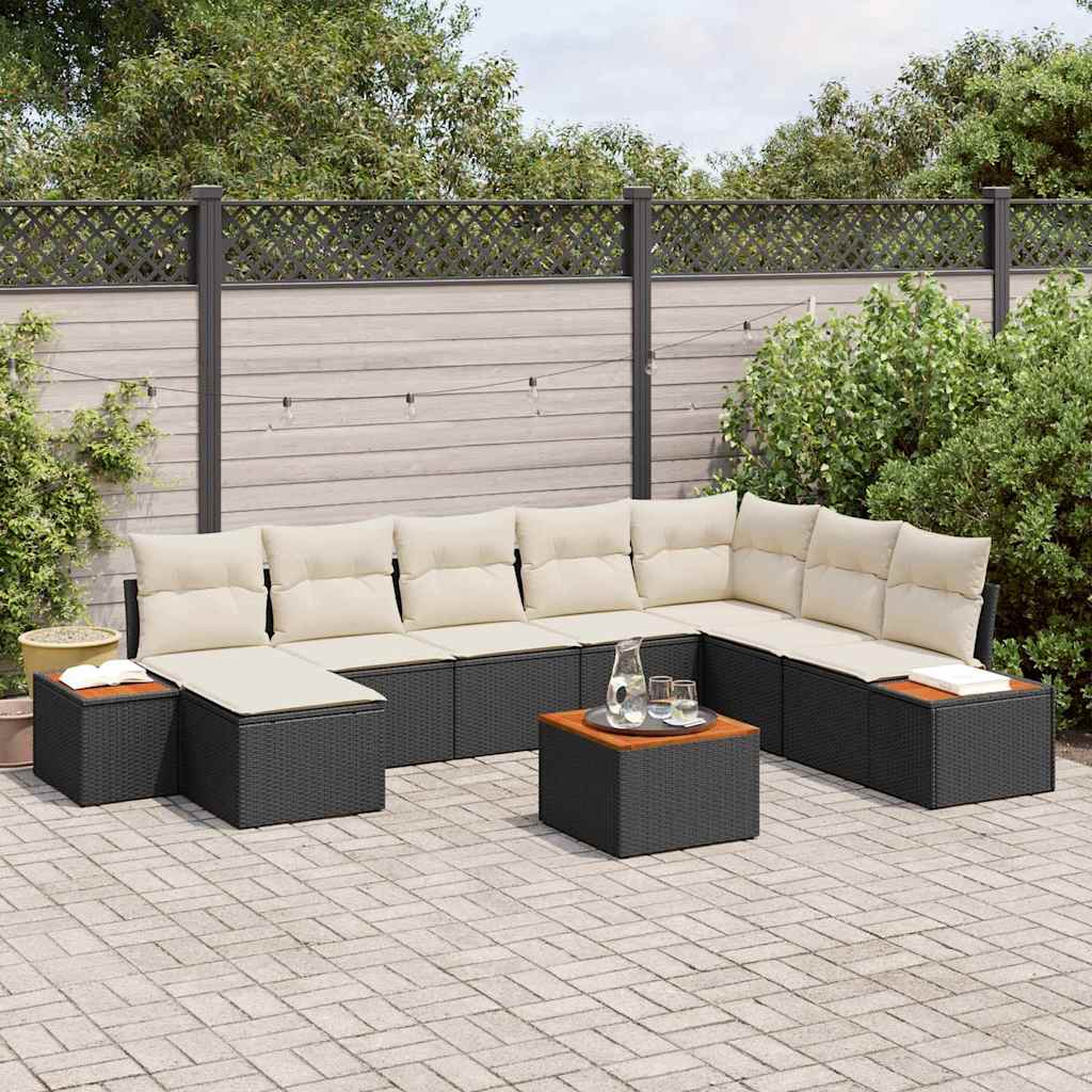 Tuinbankenset 9 st Zwart Poly riet is nu te koop bij PeponiXL, paradijselijk wonen!