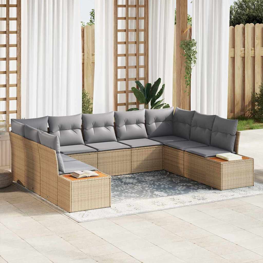 Tuinbankenset met kussen 9 pcs Beige Poly riet is nu te koop bij PeponiXL, paradijselijk wonen!