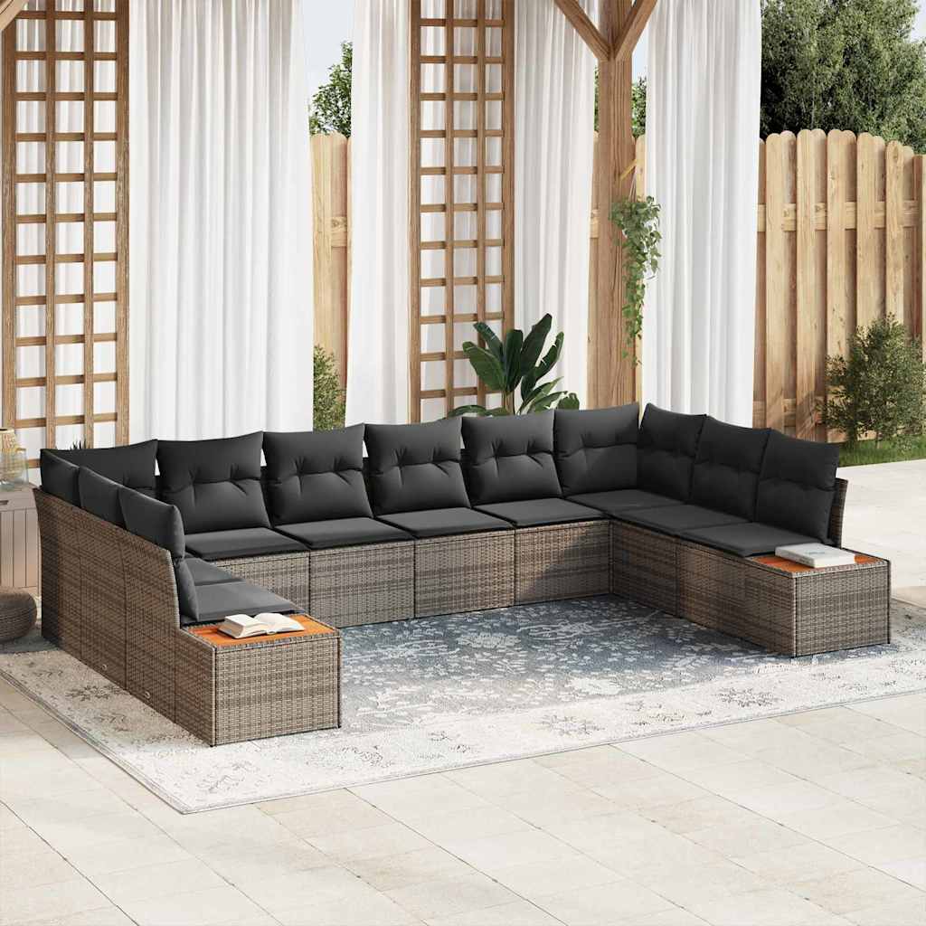 Tuinbankenset met kussen 10 pcs Grijs Poly riet is nu te koop bij PeponiXL, paradijselijk wonen!
