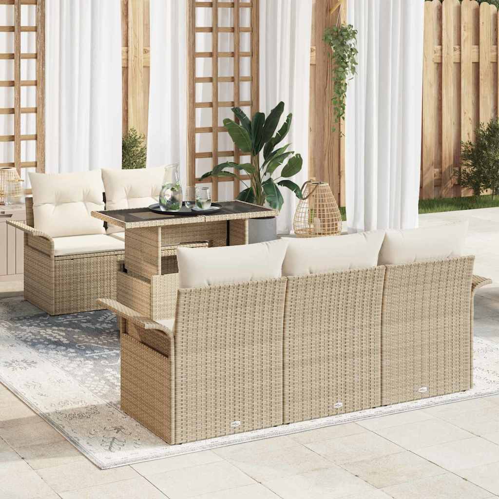 Tuin Sofa Set met kussen 6 pcs Beige poly rattan is nu te koop bij PeponiXL, paradijselijk wonen!