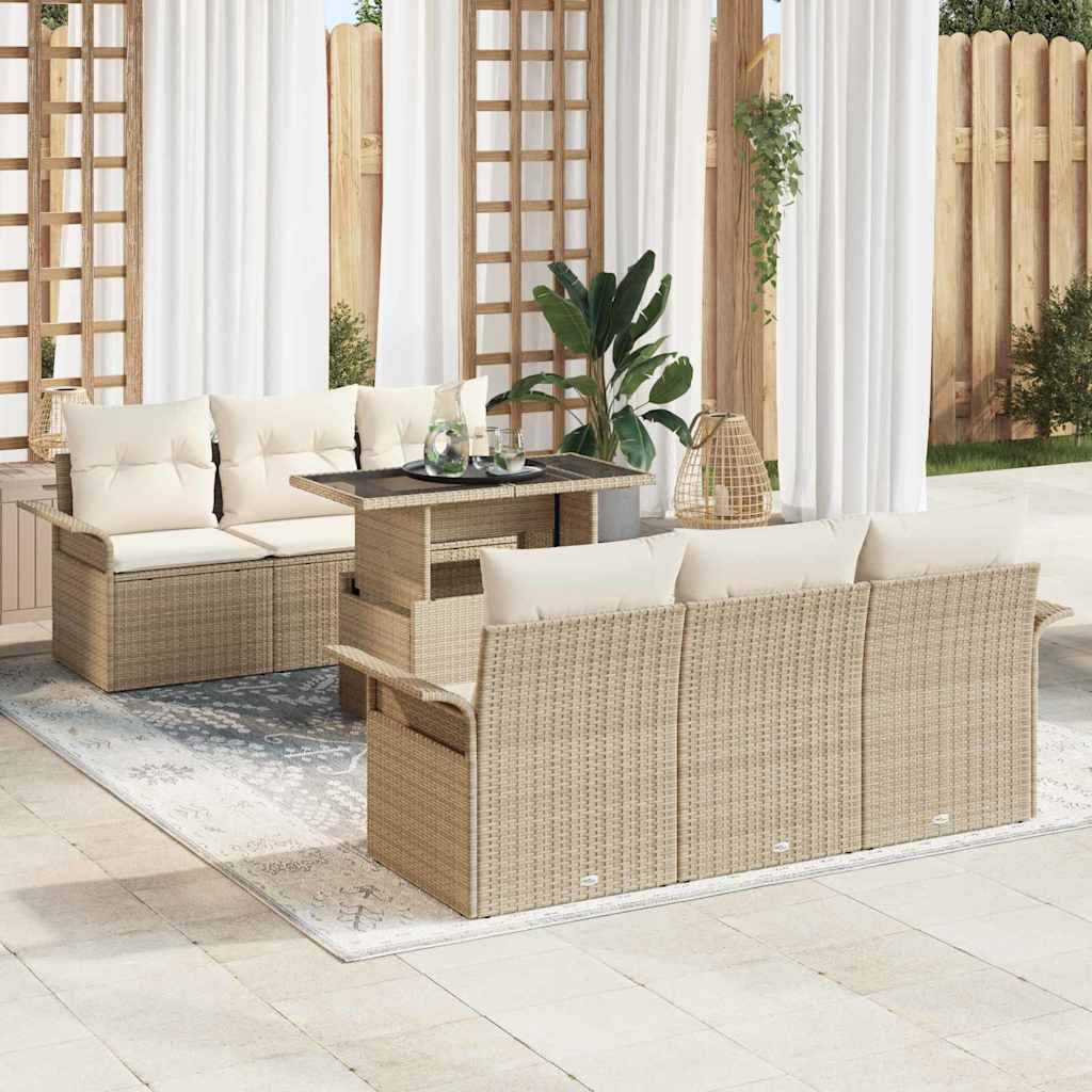 Tuin Sofa Set met kussen 7 pcs Beige poly rattan is nu te koop bij PeponiXL, paradijselijk wonen!
