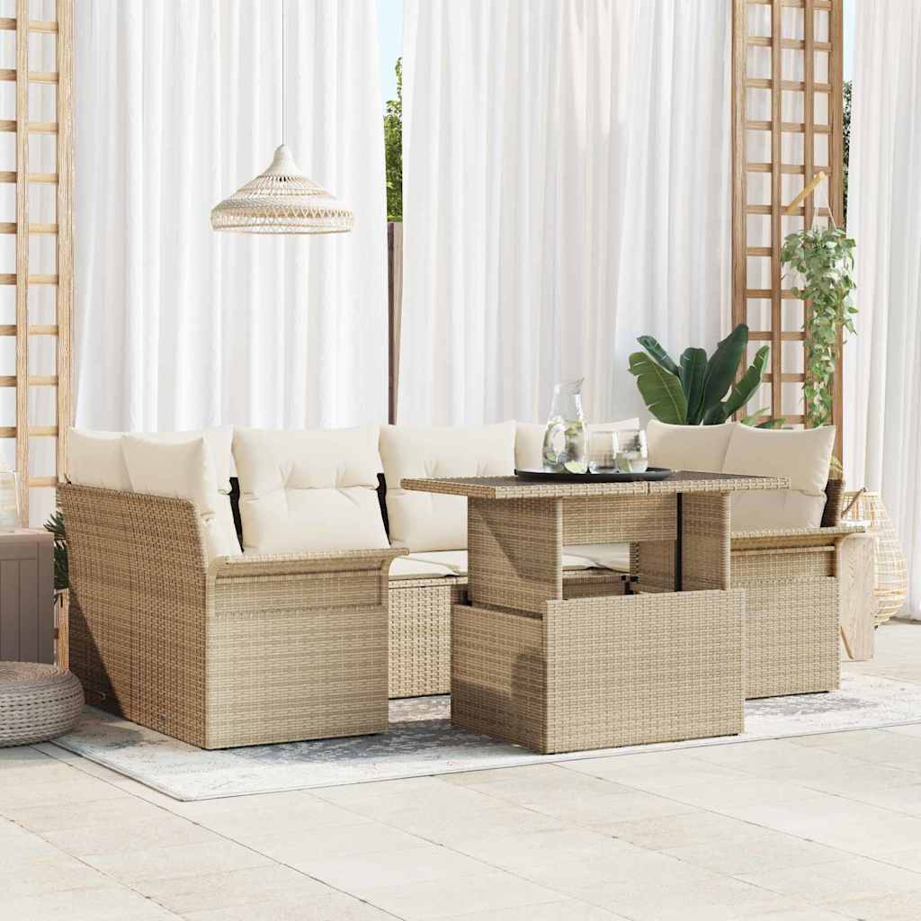Tuin Sofa Set met kussen 7 pcs Beige poly rattan is nu te koop bij PeponiXL, paradijselijk wonen!