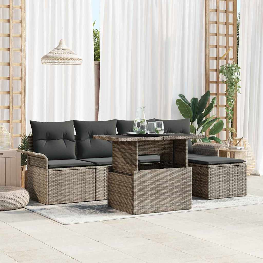 Tuin Sofa Set met kussen 6 pcs Grijs poly rattan is nu te koop bij PeponiXL, paradijselijk wonen!