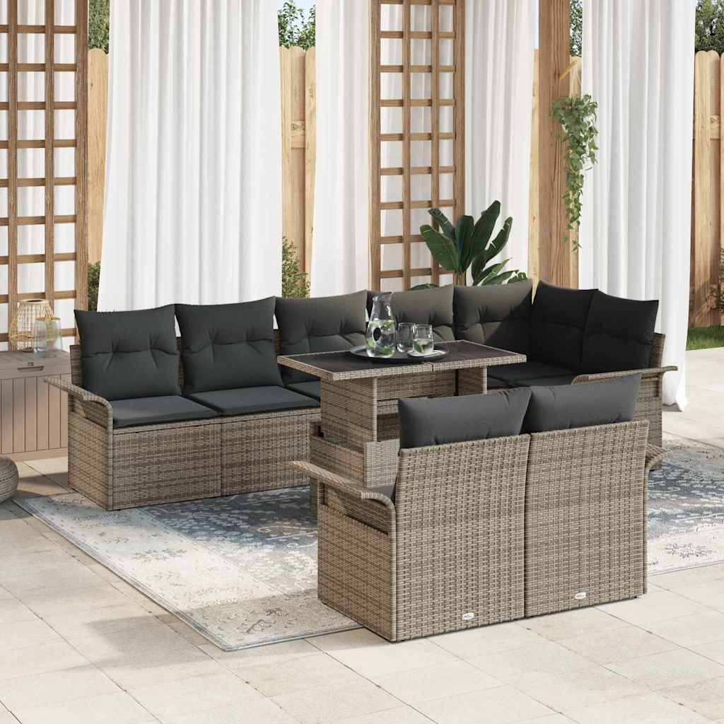 Tuin Sofa Set met kussen 9 pcs Grijs Poly riet is nu te koop bij PeponiXL, paradijselijk wonen!