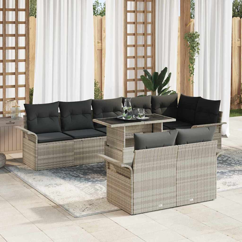 Tuin Sofa Set met kussen 9 pcs Lichtgrijs Poly riet is nu te koop bij PeponiXL, paradijselijk wonen!