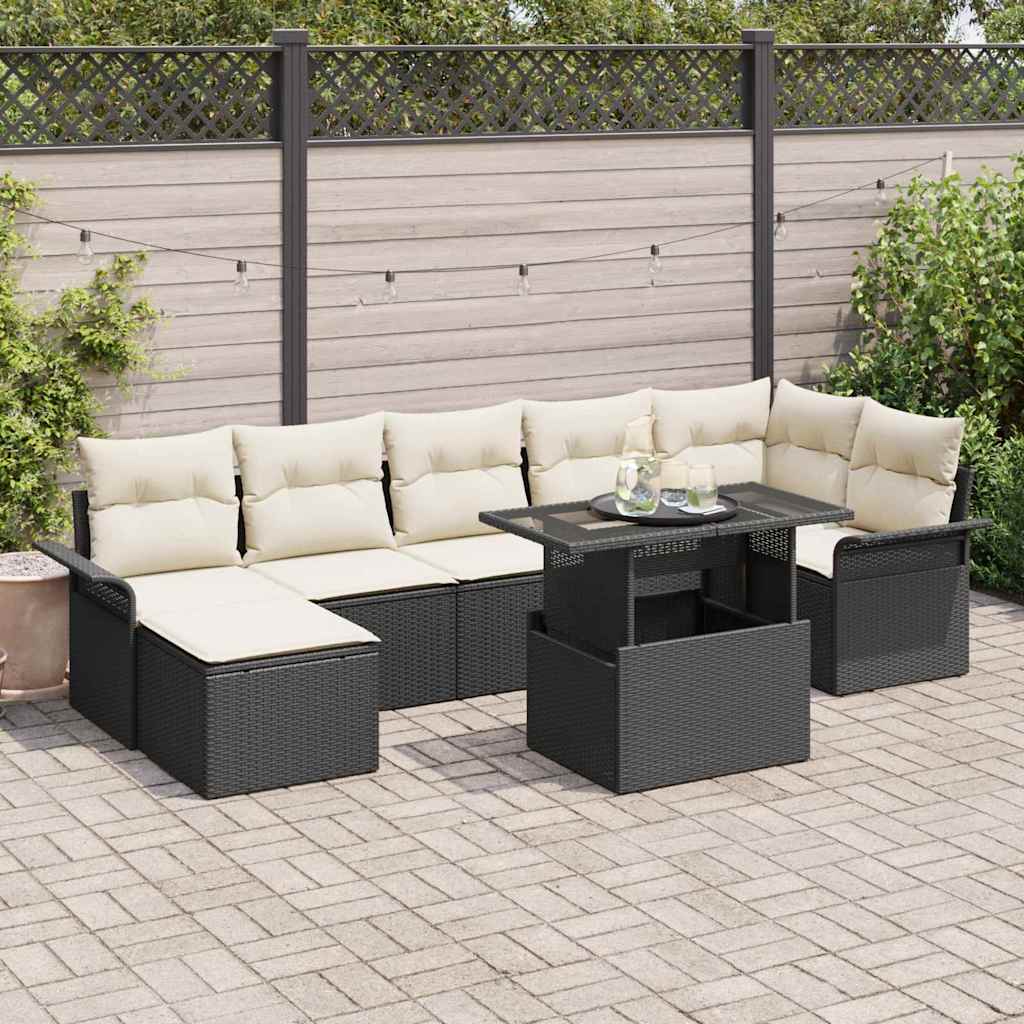 Tuin Sofa Set met kussen 8 pcs Zwart Poly riet is nu te koop bij PeponiXL, paradijselijk wonen!