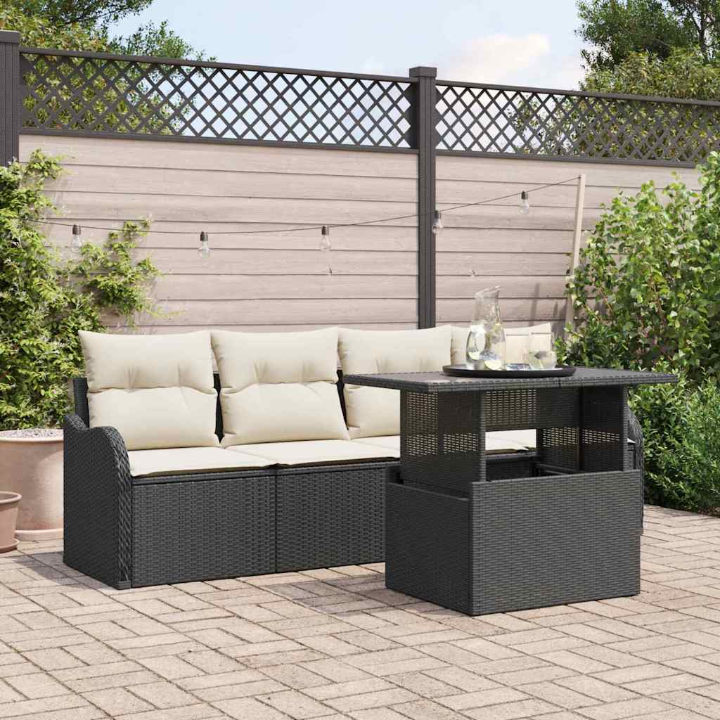 Tuin Sofa Set met kussen 5 pcs Zwart Poly riet is nu te koop bij PeponiXL, paradijselijk wonen!
