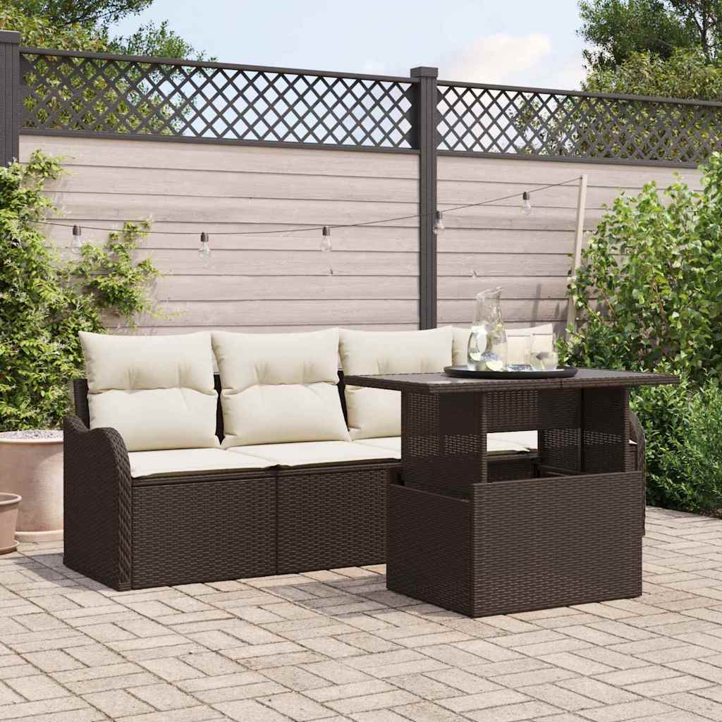 Tuin Sofa Set met kussen 5 pcs Bruin Poly riet is nu te koop bij PeponiXL, paradijselijk wonen!