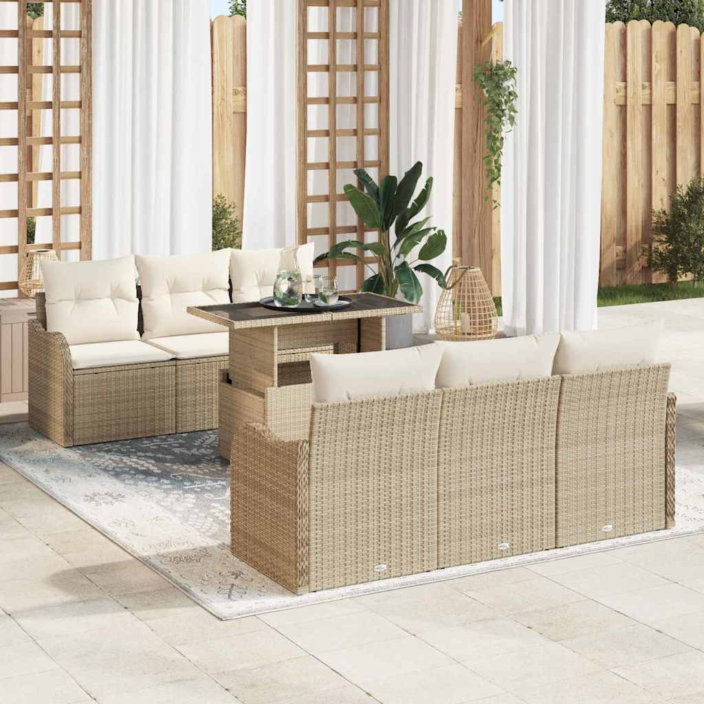 Tuin Sofa Set met kussen 7 pcs Beige Poly riet is nu te koop bij PeponiXL, paradijselijk wonen!