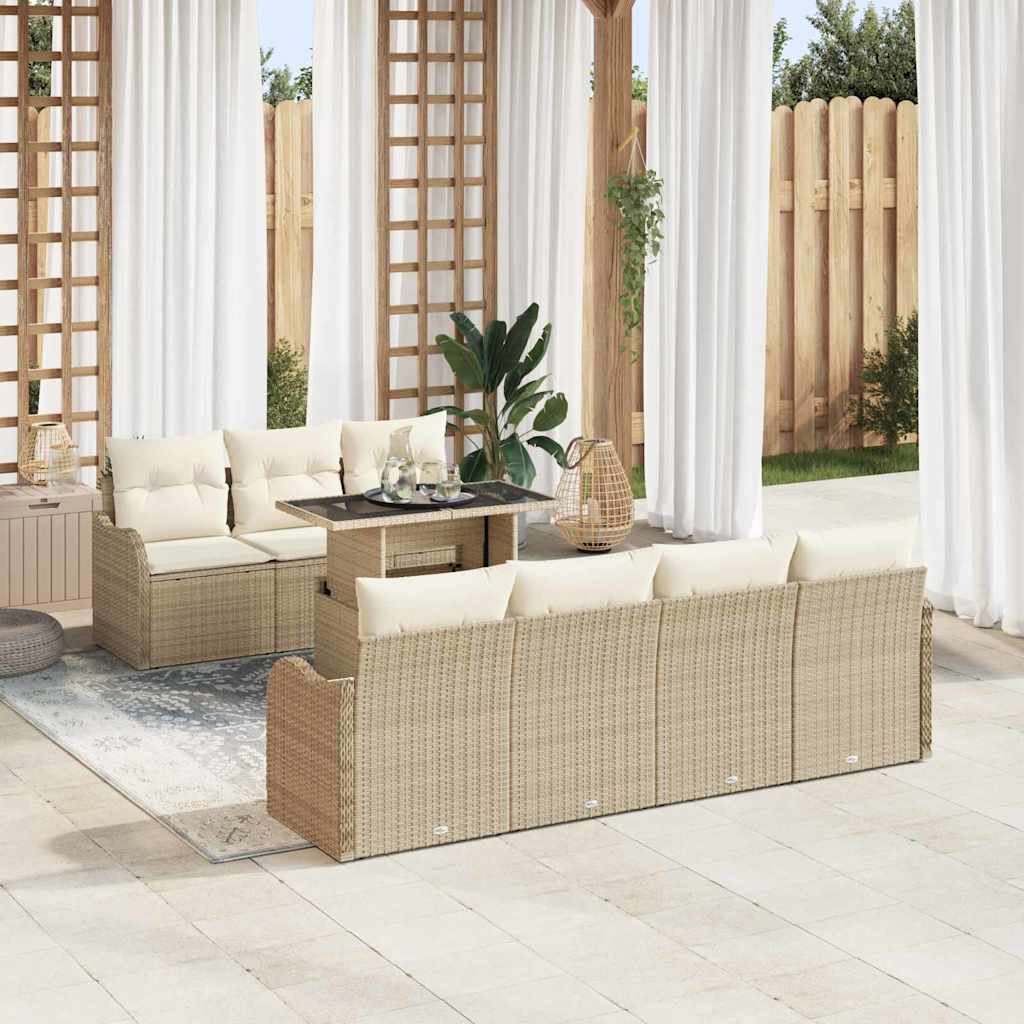 Tuin Sofa Set met kussen 8 pcs Beige Poly riet is nu te koop bij PeponiXL, paradijselijk wonen!