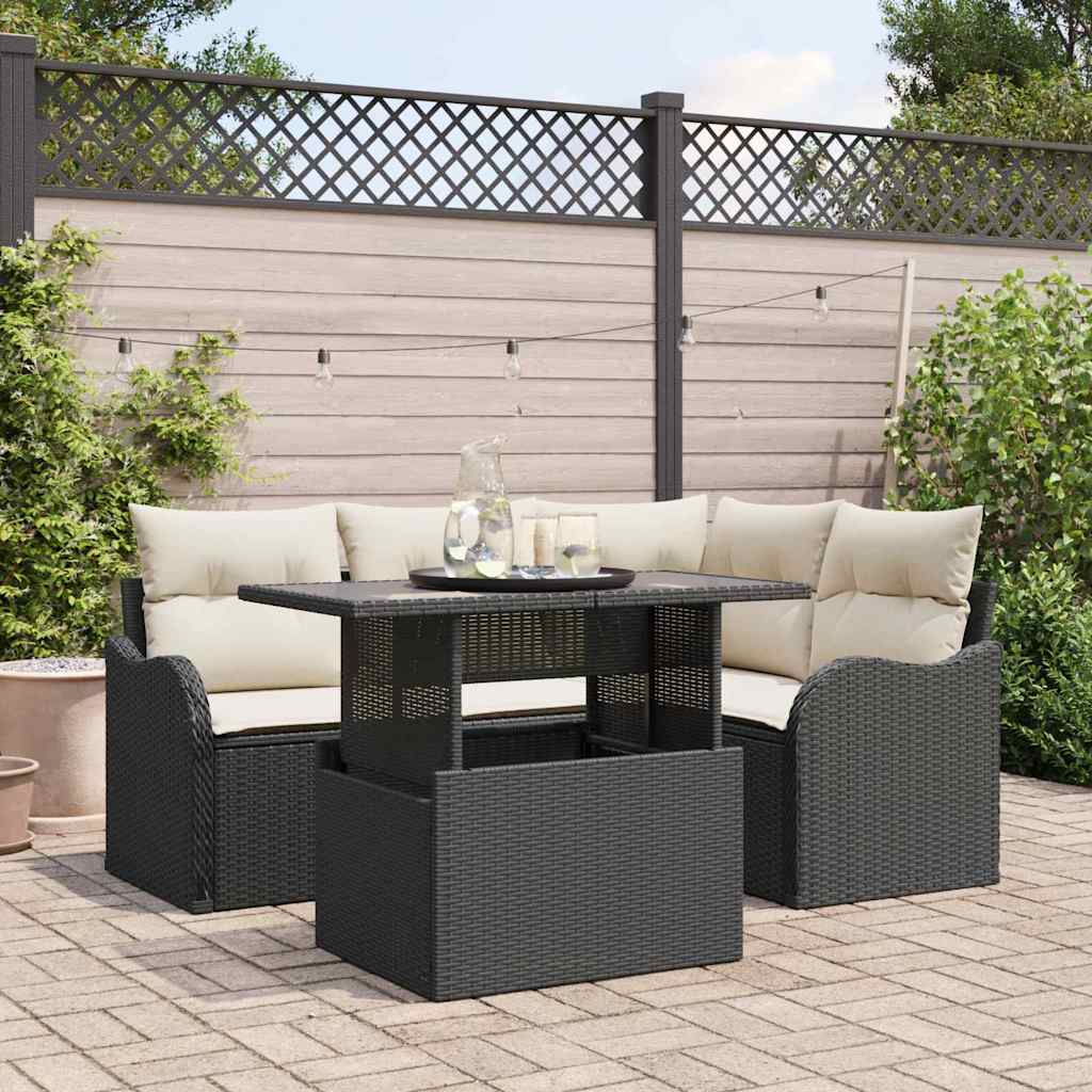 Buiten eetset 5 st Zwart Poly riet is nu te koop bij PeponiXL, paradijselijk wonen!