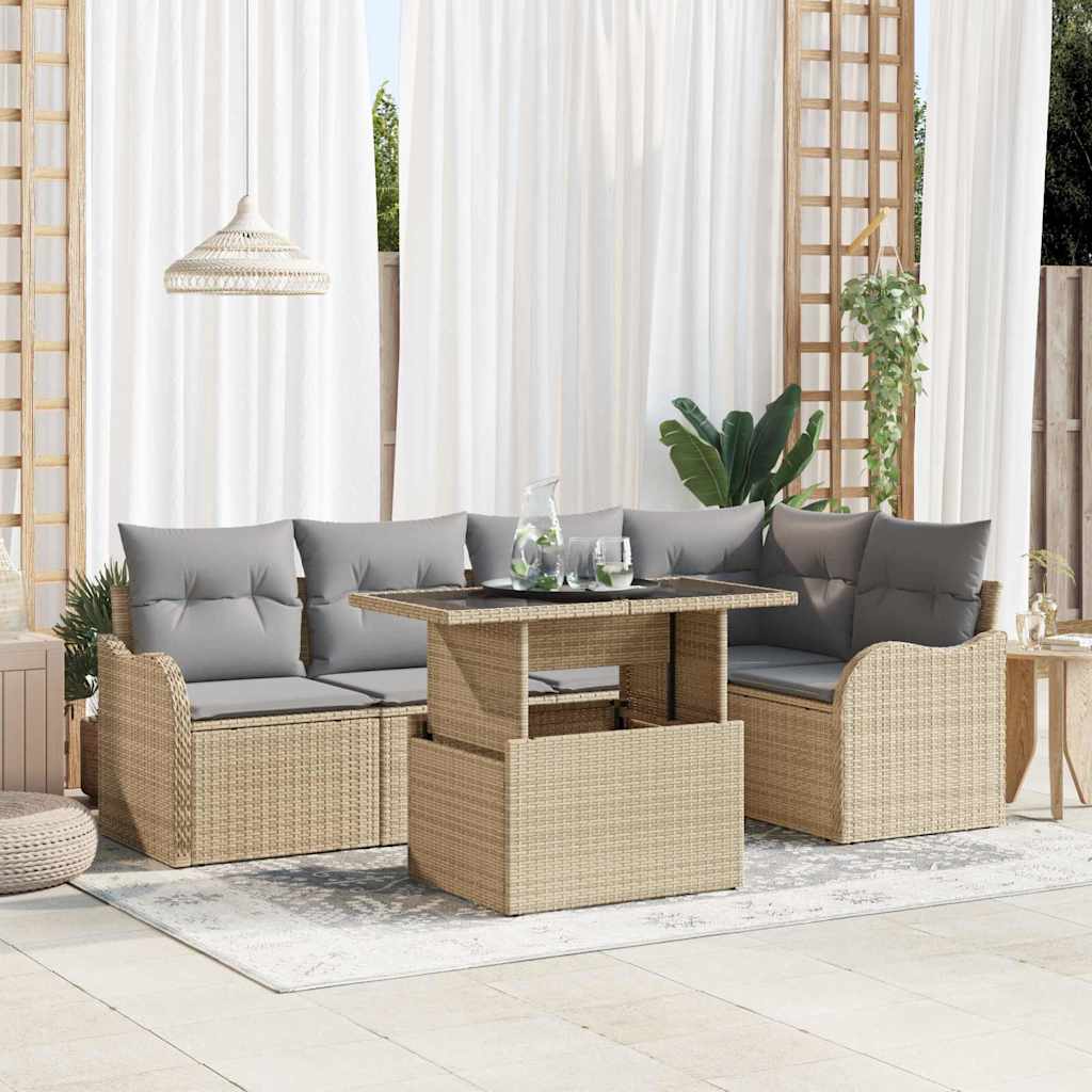 Eetkamerset met kussen 6 pcs Beige Poly riet is nu te koop bij PeponiXL, paradijselijk wonen!