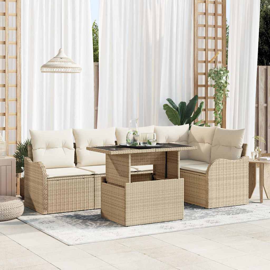 Eetkamerset met kussen 6 pcs Beige Poly riet is nu te koop bij PeponiXL, paradijselijk wonen!