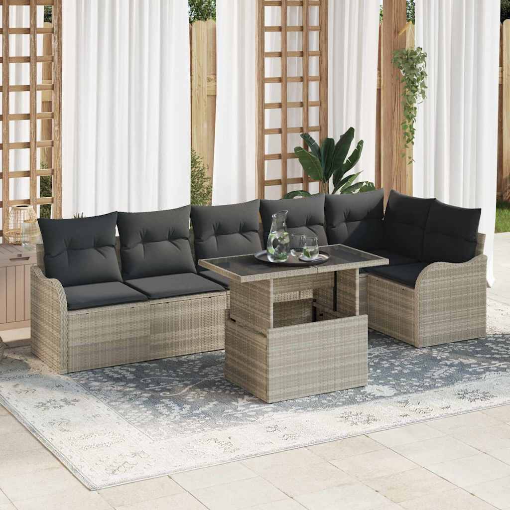 Bankstel met kussen 7 pcs Lichtgrijs Poly riet is nu te koop bij PeponiXL, paradijselijk wonen!