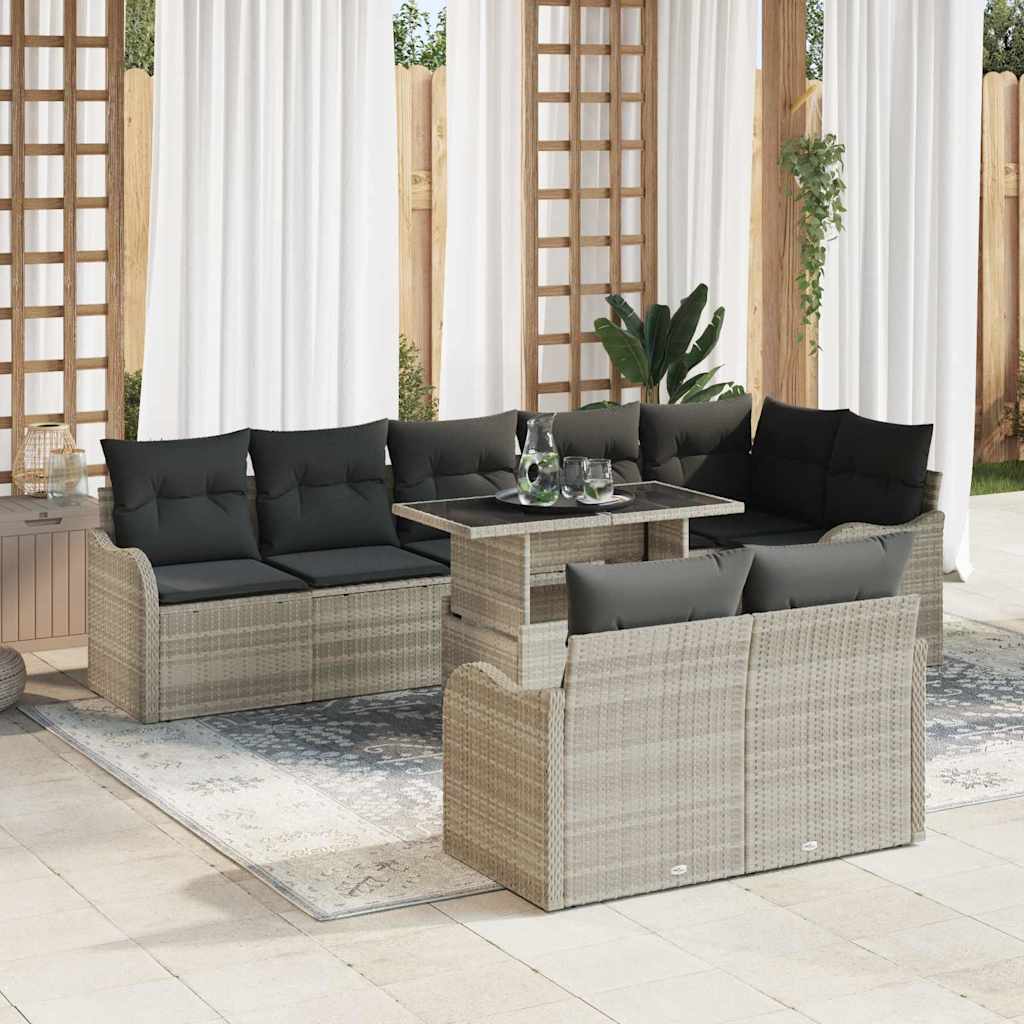 Loungebankset met kussen 9 pcs Lichtgrijs Poly riet is nu te koop bij PeponiXL, paradijselijk wonen!