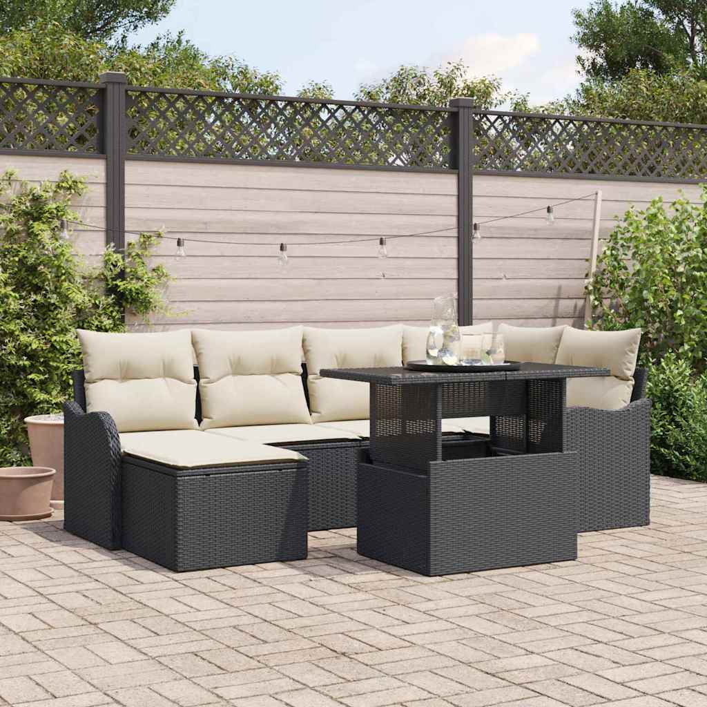 Tuin Sofa Set 7 st Zwart Poly riet is nu te koop bij PeponiXL, paradijselijk wonen!