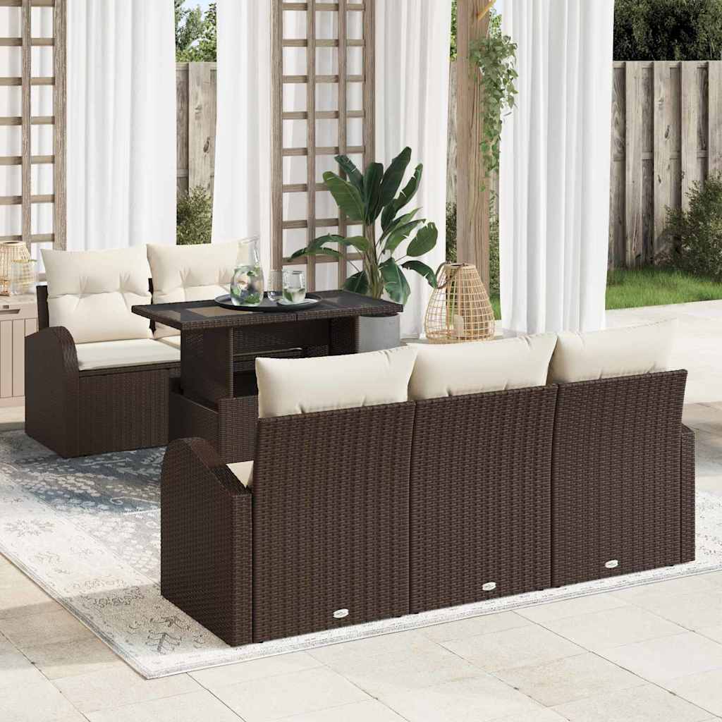 Tuin Sofa Set met kussen 6 pcs Bruin poly rattan is nu te koop bij PeponiXL, paradijselijk wonen!
