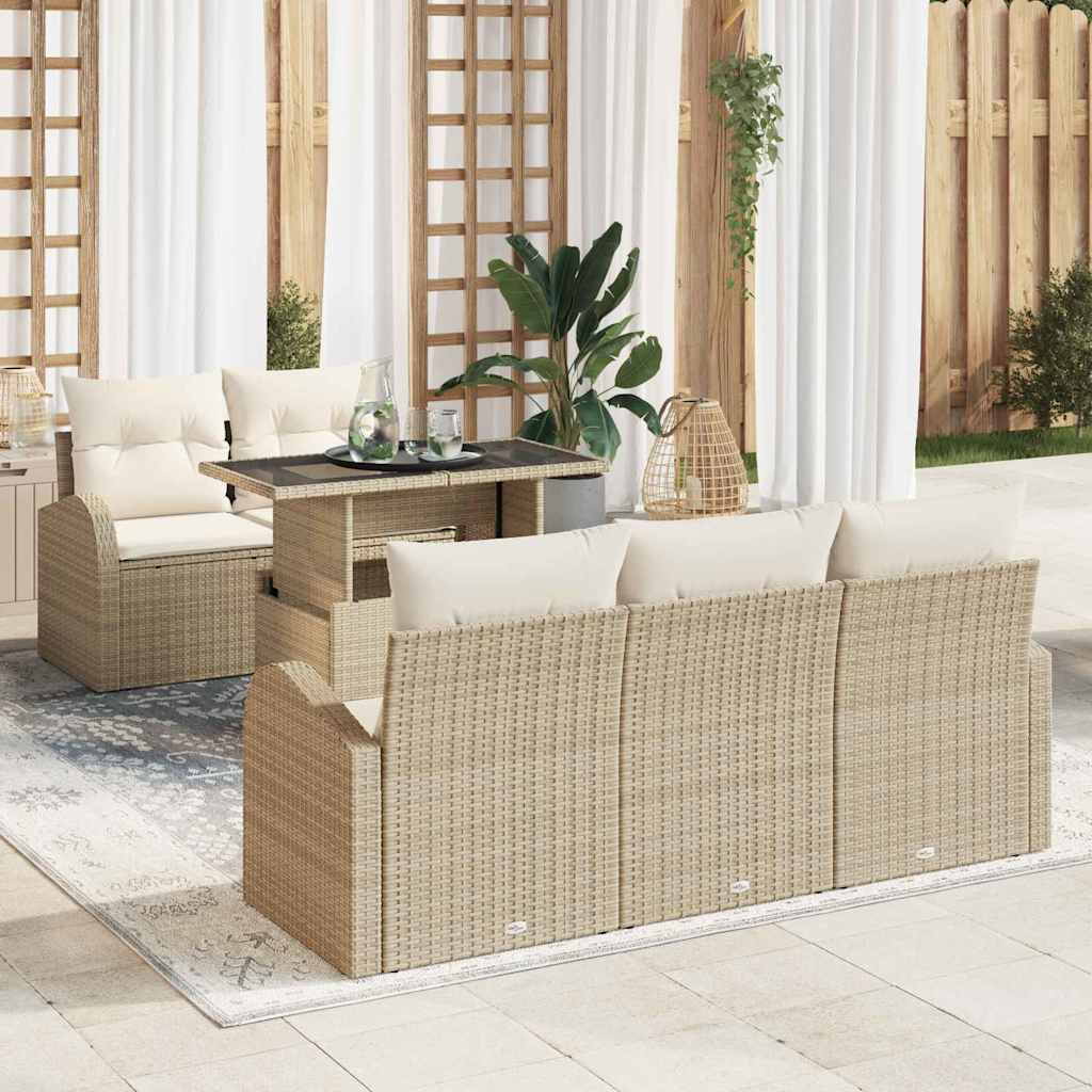 Tuin Sofa Set met kussen 6 pcs Beige poly rattan is nu te koop bij PeponiXL, paradijselijk wonen!