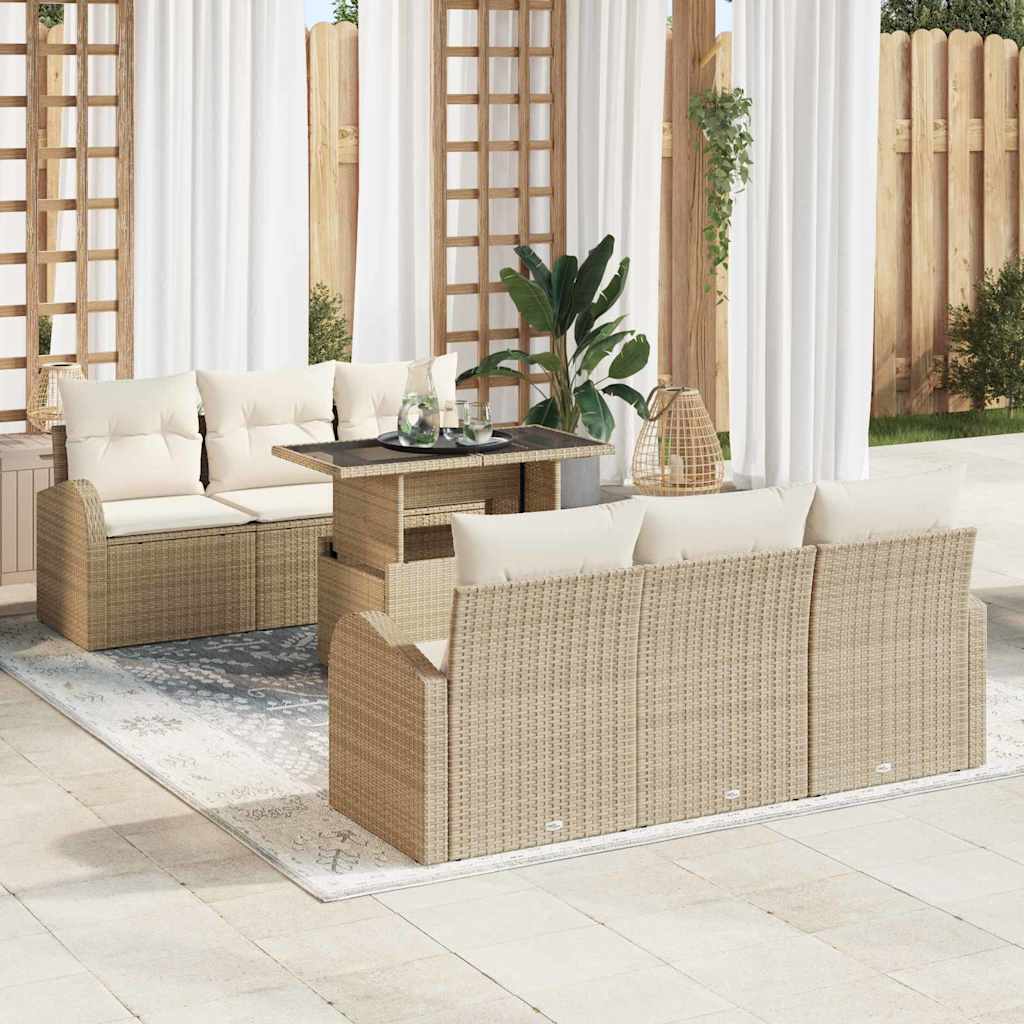 Tuin Sofa Set met kussen 7 pcs Beige Poly riet is nu te koop bij PeponiXL, paradijselijk wonen!