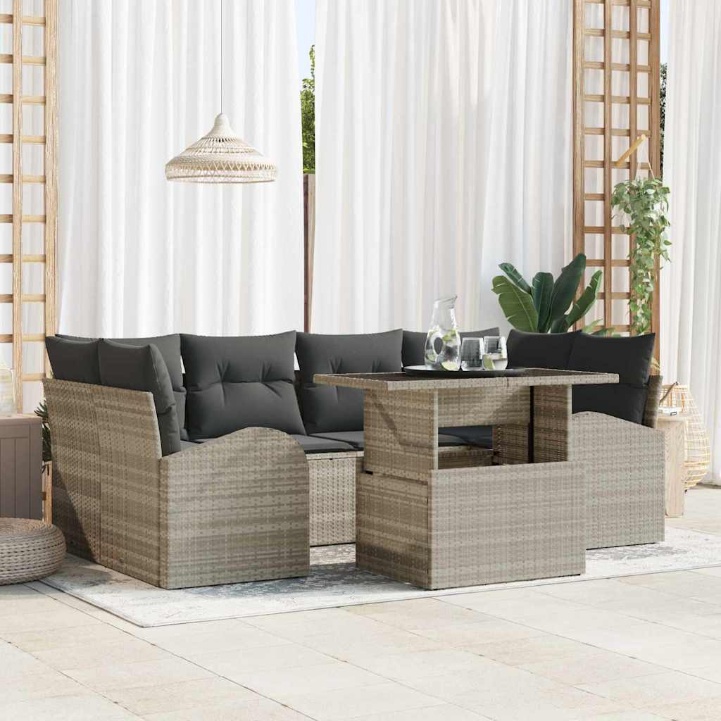 Tuin Sofa Set met kussen 7 pcs Lichtgrijs Poly riet is nu te koop bij PeponiXL, paradijselijk wonen!