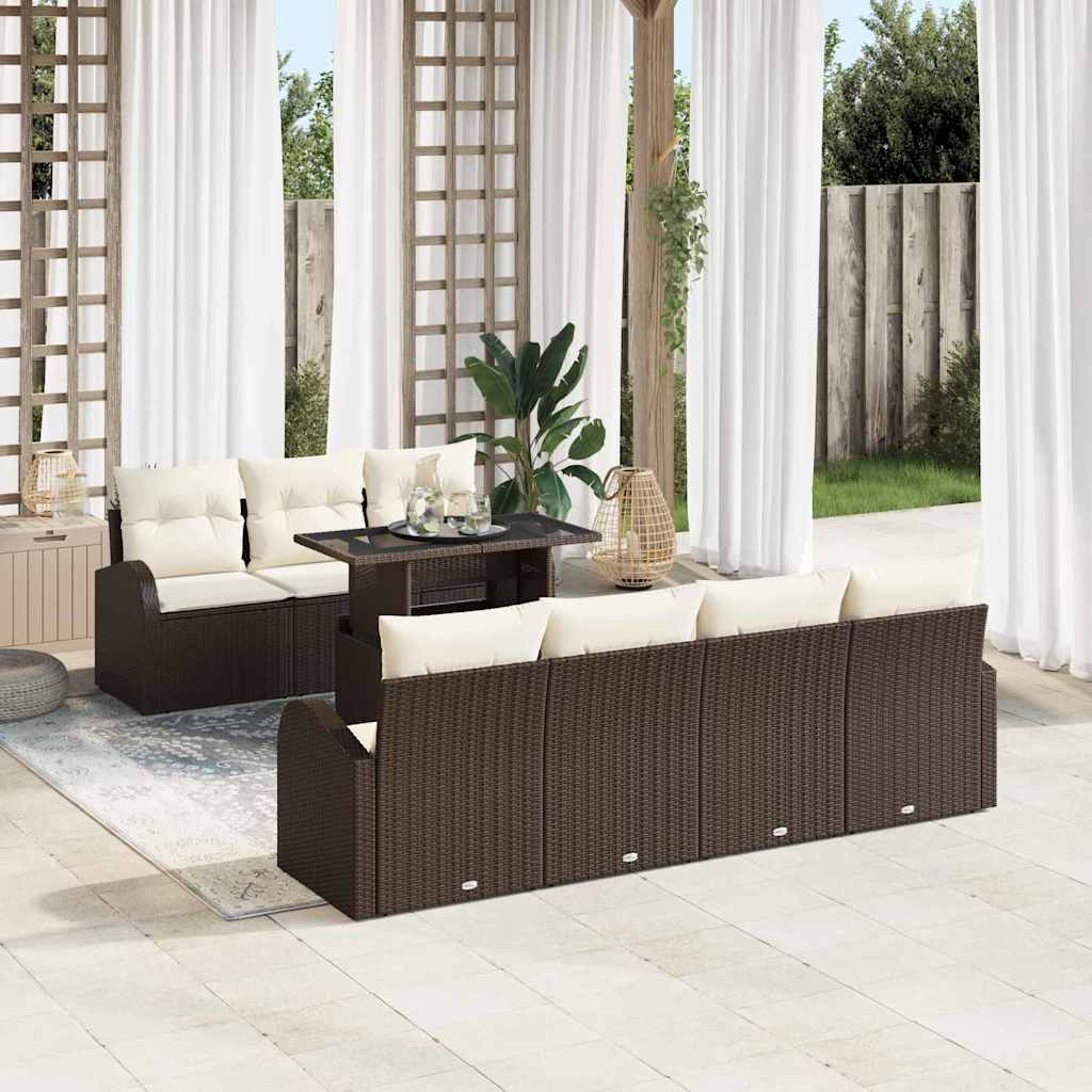Tuin Sofa Set met kussen 8 pcs Bruin Poly riet is nu te koop bij PeponiXL, paradijselijk wonen!