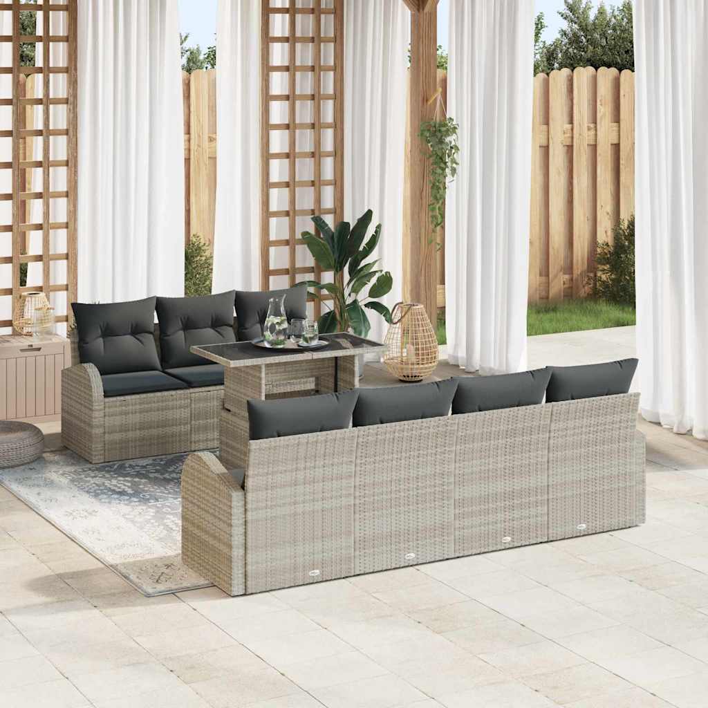 Tuin Sofa Set met kussen 8 pcs Lichtgrijs Poly riet is nu te koop bij PeponiXL, paradijselijk wonen!