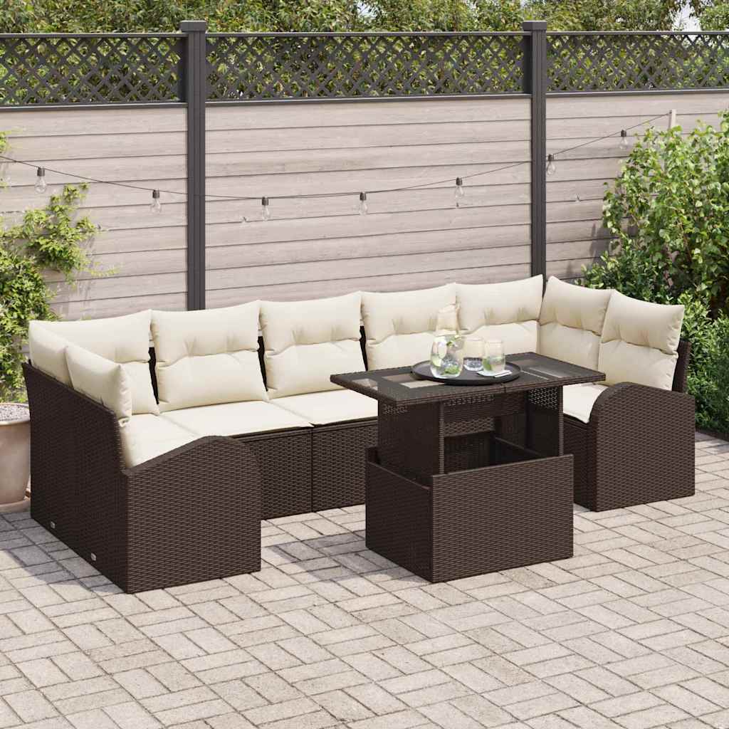 Tuin Sofa Set met kussen 8 pcs Bruin Poly riet is nu te koop bij PeponiXL, paradijselijk wonen!