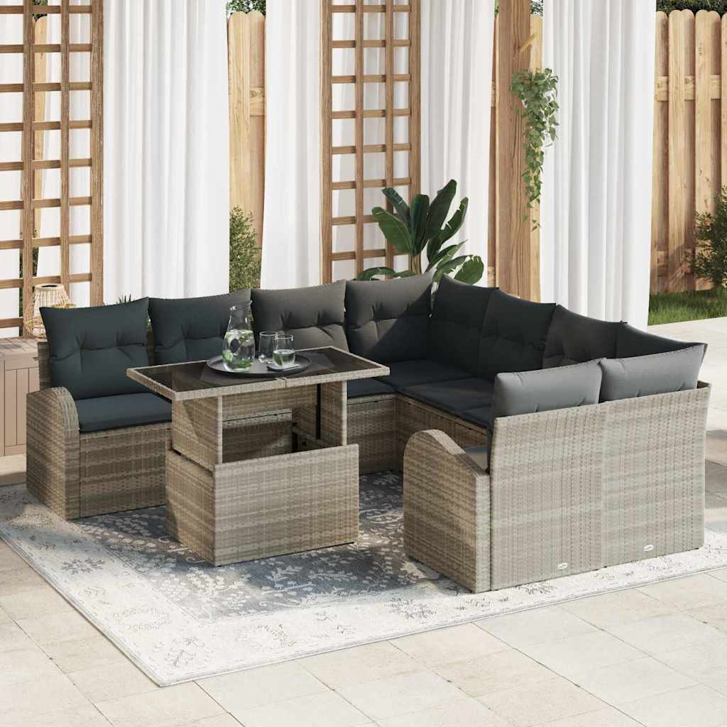 Tuin Sofa Set met opslag 9 pcs Lichtgrijs poly rattan is nu te koop bij PeponiXL, paradijselijk wonen!