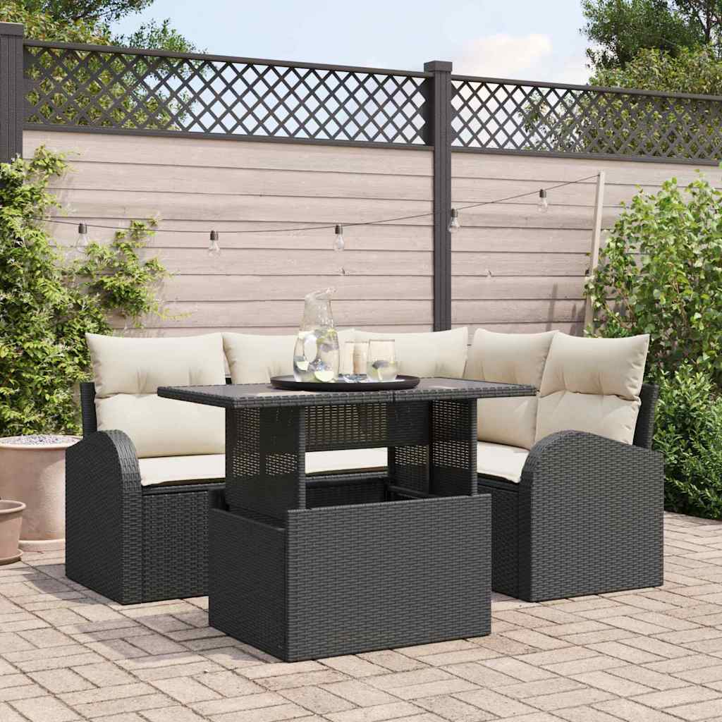 Tuin Sofa Set 5 st Zwart poly rattan is nu te koop bij PeponiXL, paradijselijk wonen!