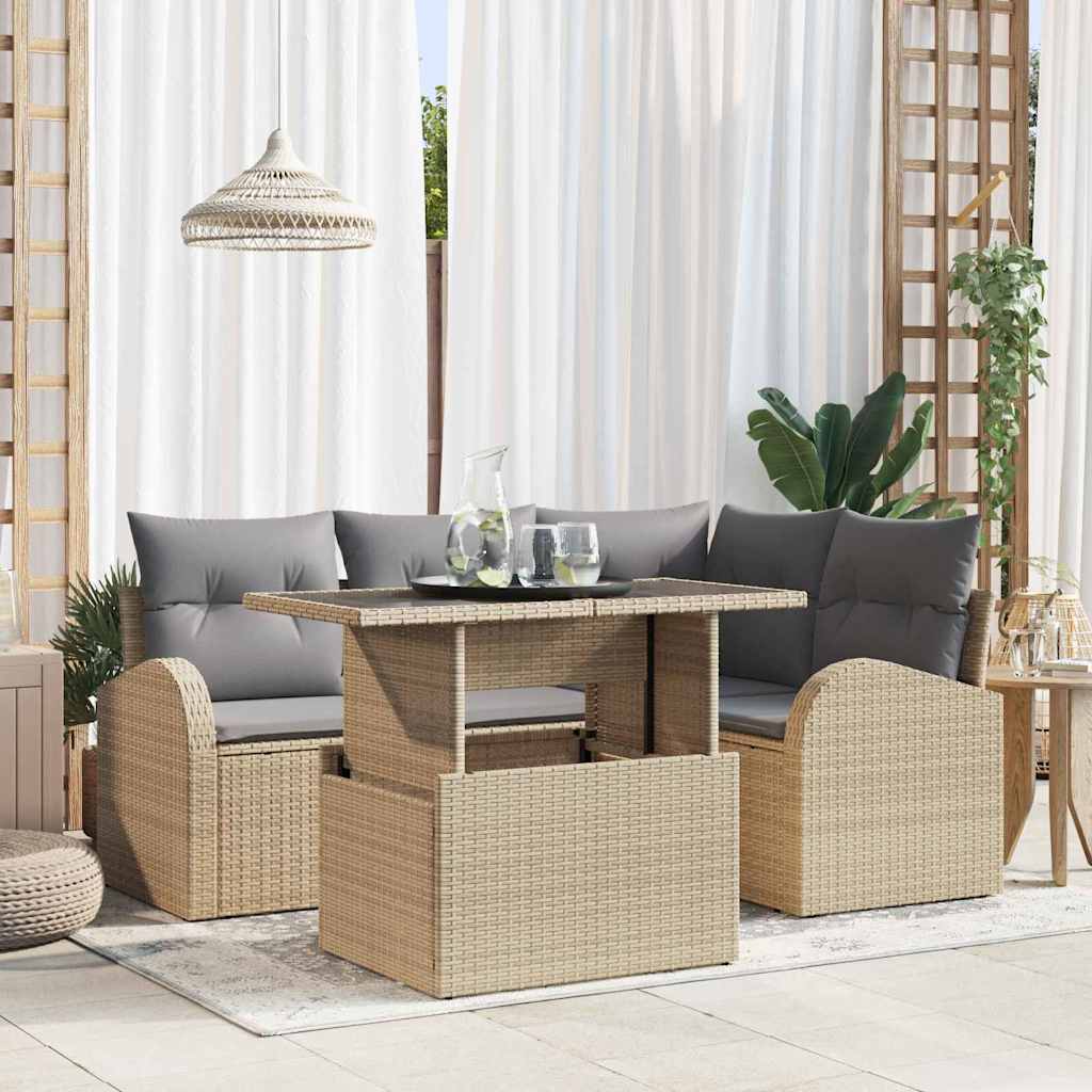 Tuin Sofa Set met kussen 5 pcs Beige poly rattan is nu te koop bij PeponiXL, paradijselijk wonen!