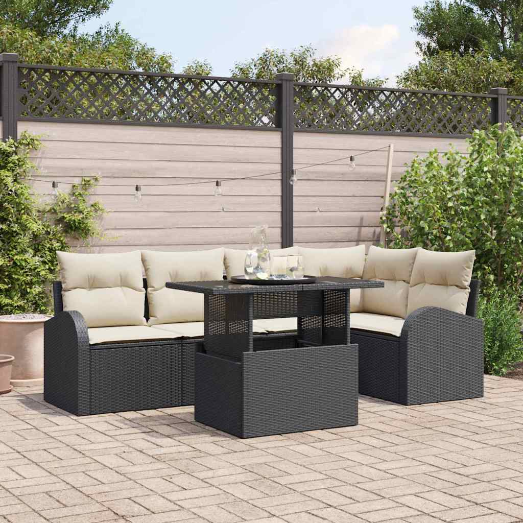 Tuin Sofa Set 6 st Zwart en Crème poly rattan is nu te koop bij PeponiXL, paradijselijk wonen!