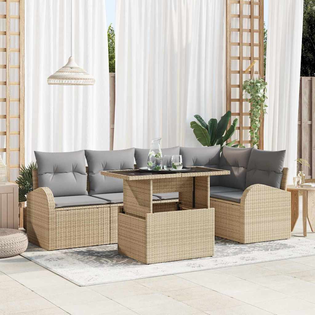 Tuin Sofa Set met opslag 6 pcs Beige en Licht Grijs poly rattan is nu te koop bij PeponiXL, paradijselijk wonen!