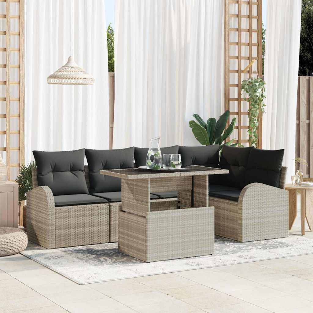 Tuin Sofa Set met opslag 6 pcs Lichtgrijs poly rattan is nu te koop bij PeponiXL, paradijselijk wonen!