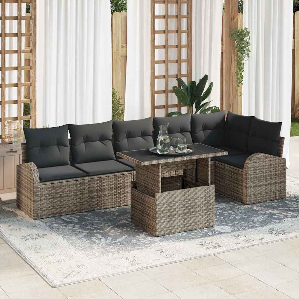 Tuin Sofa Set met kussen 7 pcs Grijs poly rattan is nu te koop bij PeponiXL, paradijselijk wonen!